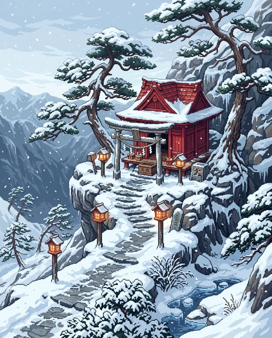 Mountain Shrine in Snow