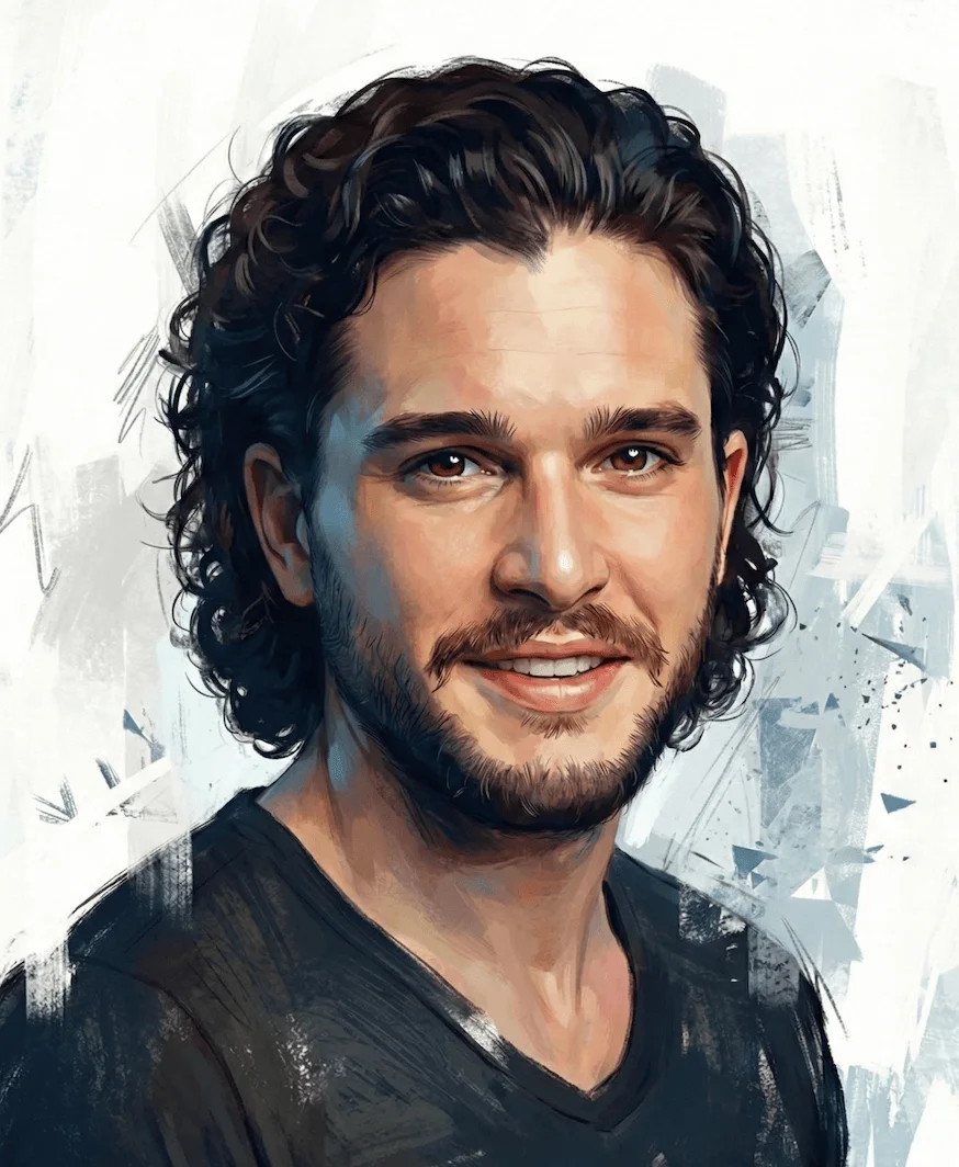 Smiling curly-haired man rendered with textured expressionist impasto brushwork