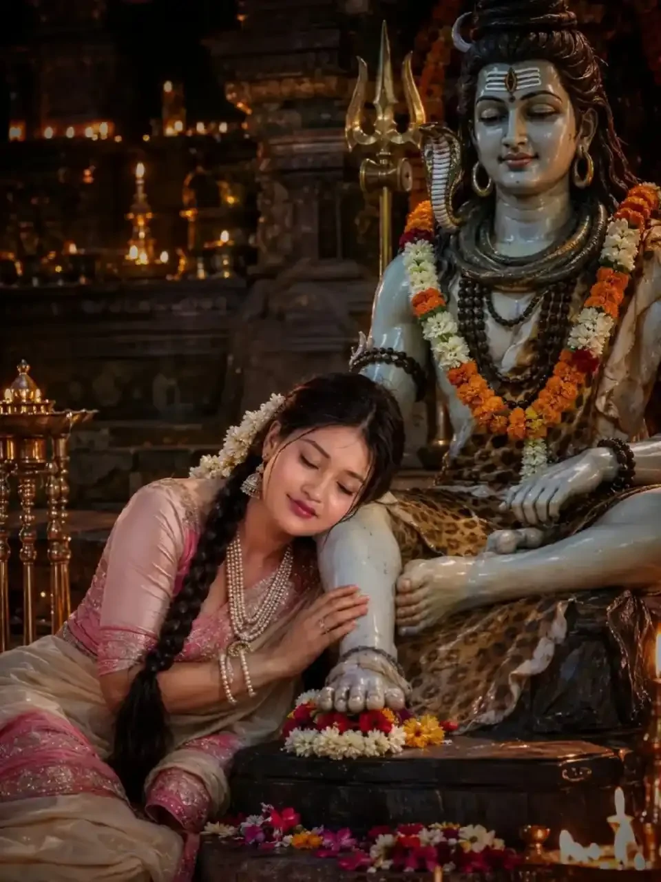 सिनेमाई रात, सिनेमाई रात के साथ पारंपरिक दृश्य, पारंपरिक महिला, अति-यथार्थवादी भक्तिपूर्ण दक्षिण