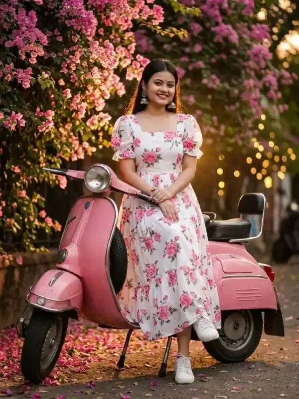 गोल्डन सिनेमैटिक नाइट दृश्य के साथ गोल्डन सिनेमैटिक नाइट आउटडोर गुलाबी वह महिला