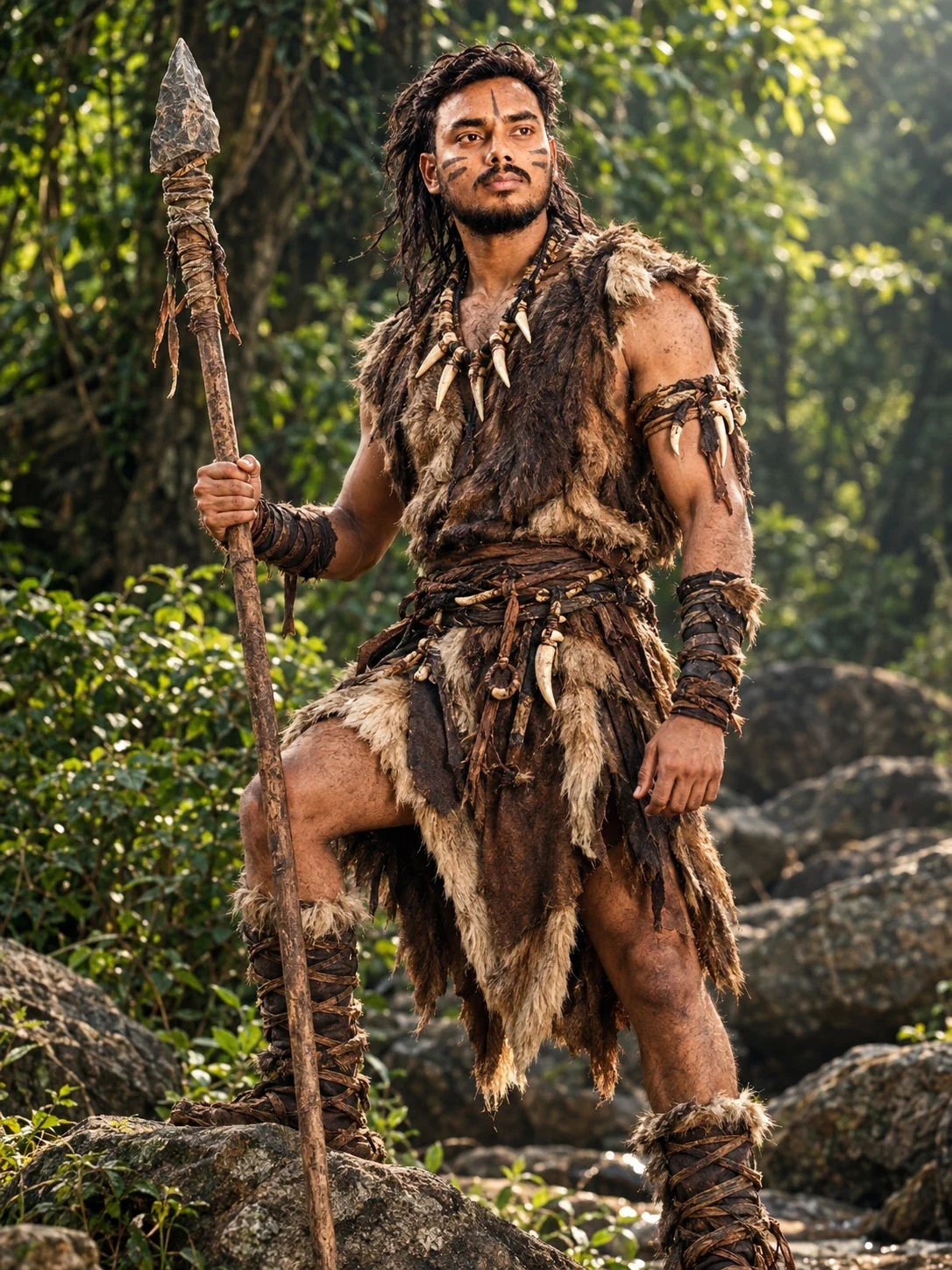 Jungle Warrior الصورة السينمائية مع هوية الوجه القبلية السينمائية الدقيقة تحوله