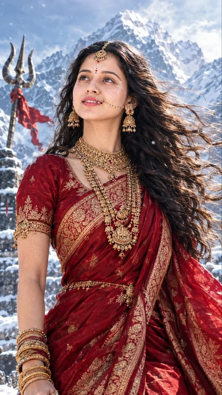 Parwati Divine Cinematic visual with cinematic indian traditional gold she intricate her