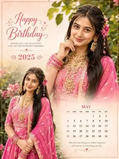 Poster Traditional Cinematic visual with poster traditional cinematic birthday indian girl pink