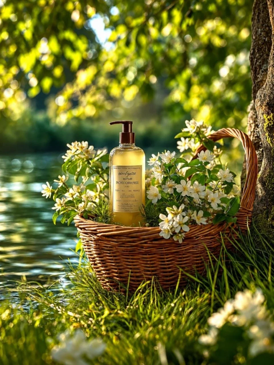 Product Golden Cinematic visual with product golden cinematic soft natural basket skincare