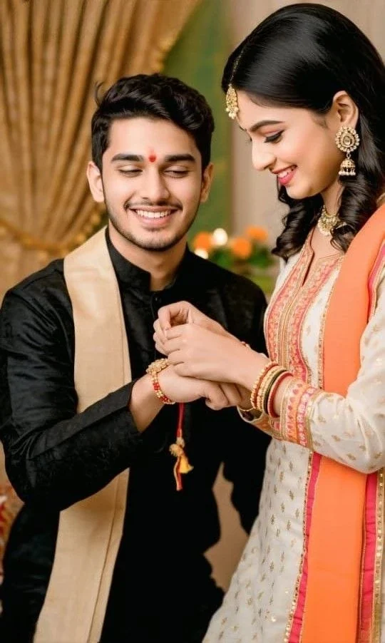 Rakhi Special Indian Cinematic visual with indian cinematic traditional golden studio brother sister