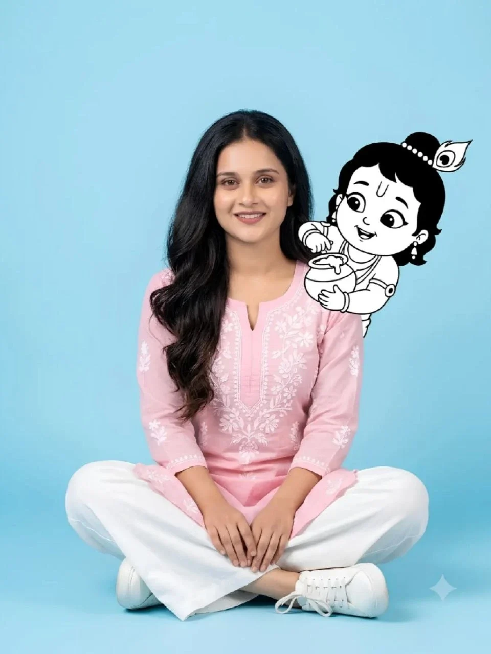 स्टूडियो व्हाइट लाइट दृश्य के साथ स्टूडियो व्हाइट लाइट कृष्णा पूरी लंबाई में सामने की ओर दक्षिण की ओर