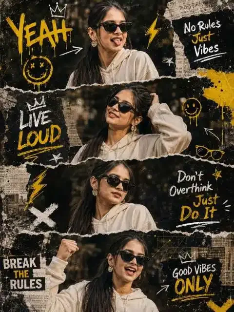 Tranding Girls Promt visual with collage cinematic poster outdoor instagram pose dark