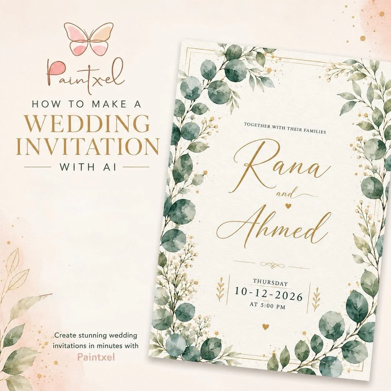 Wedding Invitation Card visual with wedding invitation card watercolor design minimalist elegant