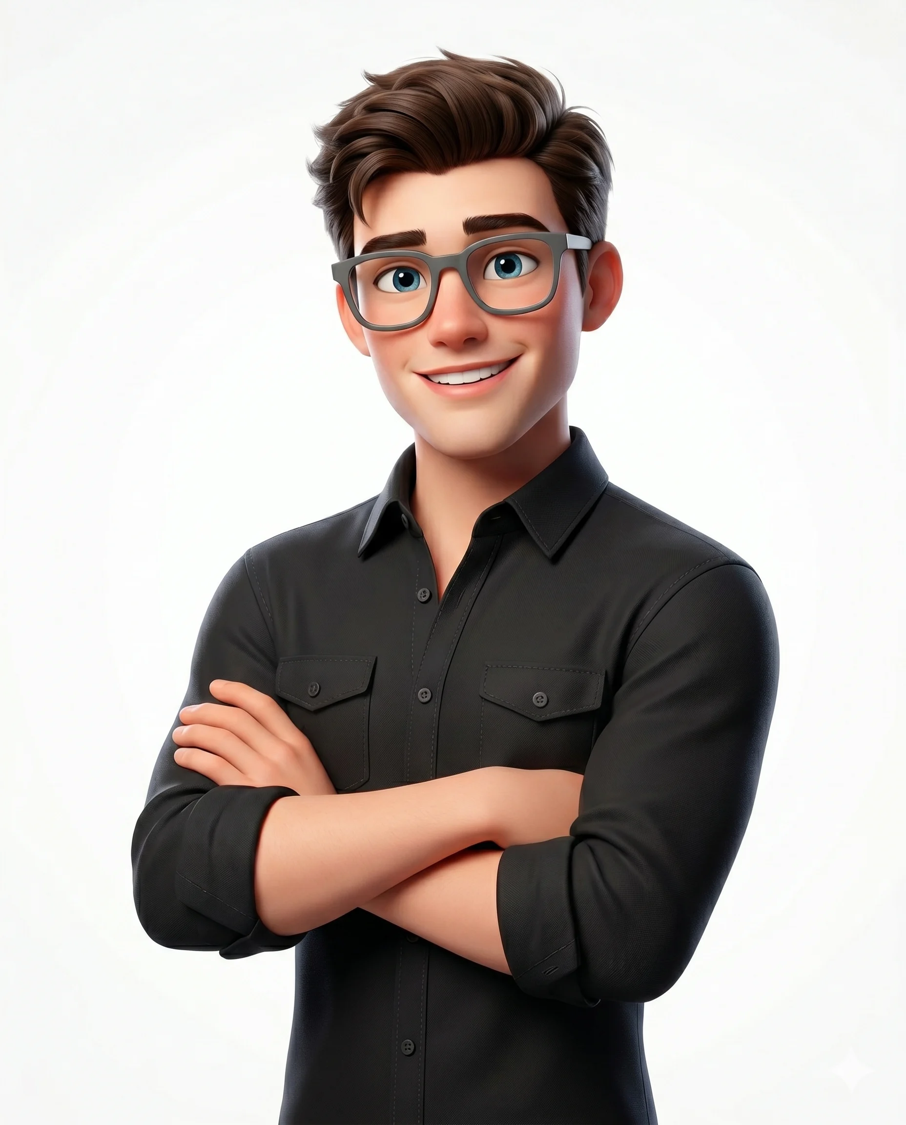 Professional male 3D avatar wearing a black shirt against a white background