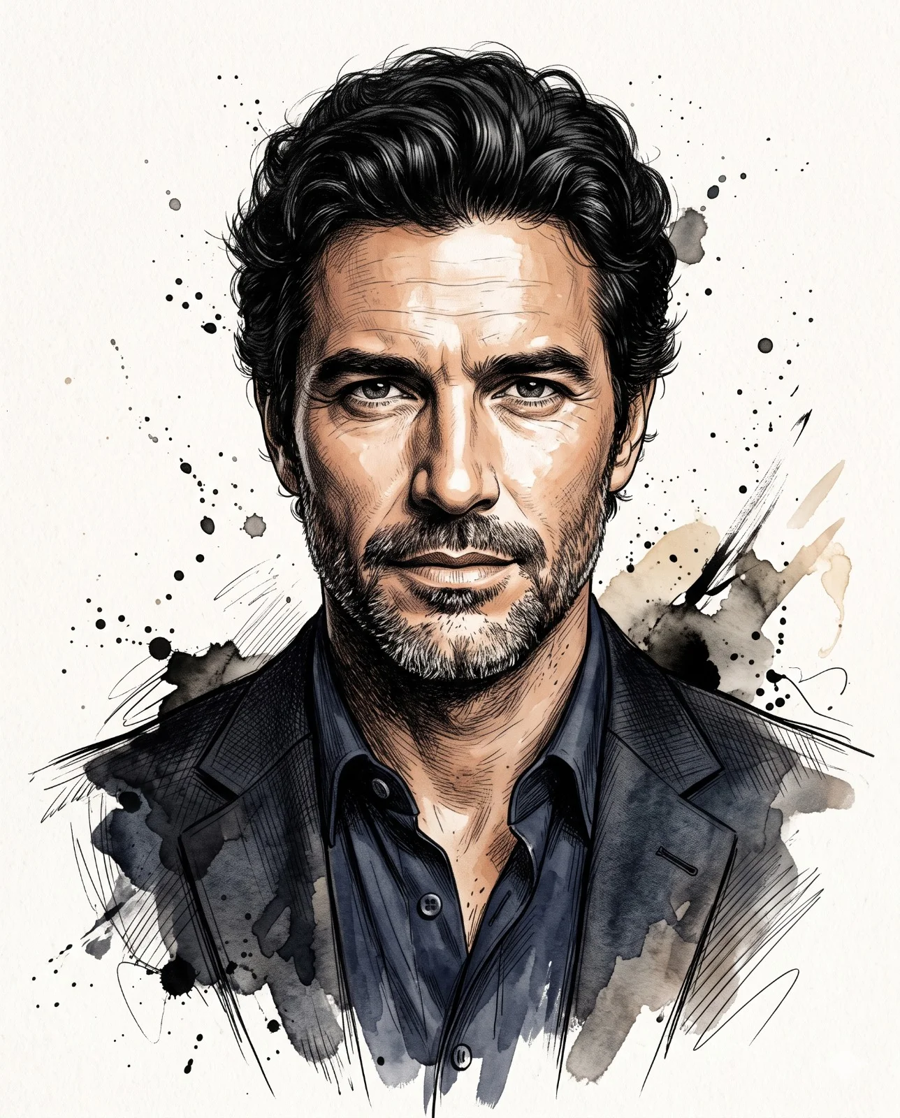 Watercolor and ink illustration of a professional man wearing a suit on a white background